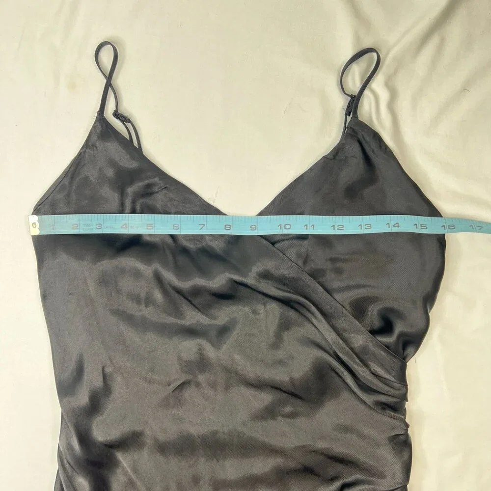 Zara Side Ruched Midi Slip Dress Satin Effect Black Straps Sleek Party Small - Picture 10 of 16